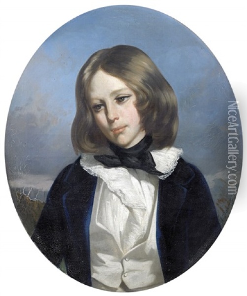Portrait D'enfant En Buste Dans Un Ovale Peint Oil Painting - Anatole Dauvergne