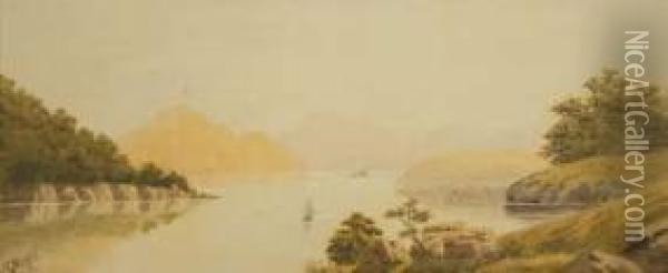 New Zealand Sounds Landscape With Vessels Oil Painting - John Barr Clarke Hoyte