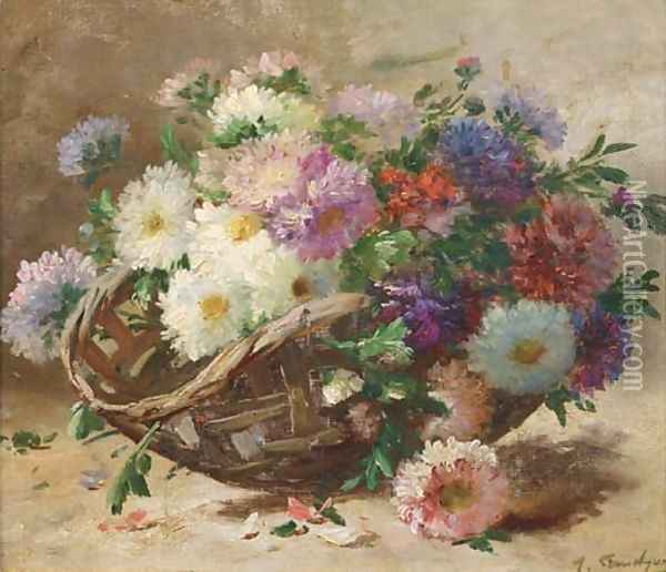 Summer flowers in a basket Oil Painting - Eugene Henri Cauchois