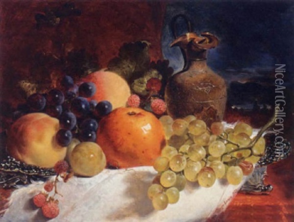 Still Life Of Fruit With A Ewer Oil Painting - George Lance