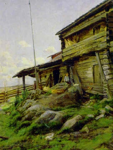Maalaispiha Oil Painting - Berndt Adolf Lindholm