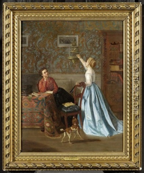 Interieur Mit Zwei Jungen Damen Oil Painting - John D. Stevens