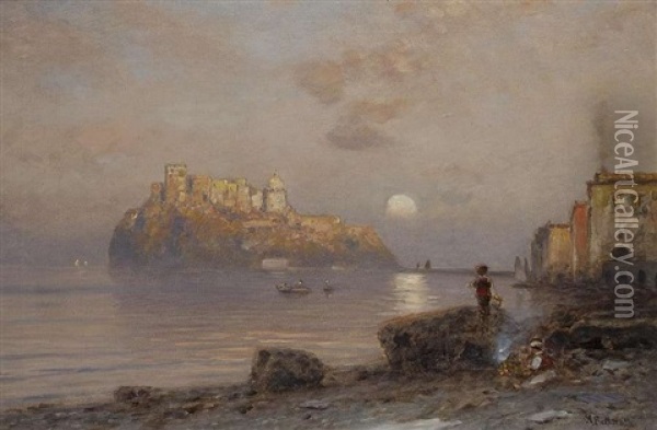 Abendstimmung Am Castello Aragonese Bei Ischia Oil Painting - Ascan Lutteroth