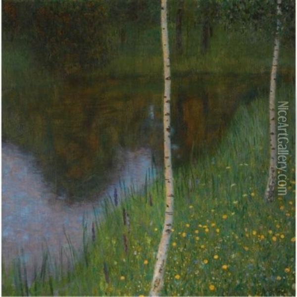 Seeufer Mit Birken (lakeshore With Birches) Oil Painting - Gustav Klimt