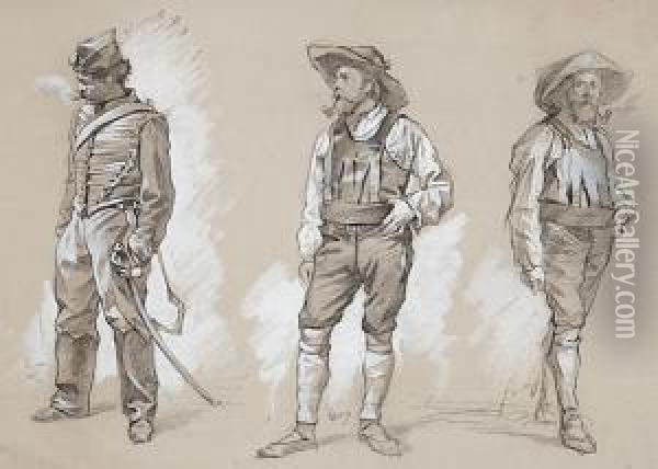 Soldat Und Mann Mit Hut (in Zwei Versch Oil Painting - Norbert Schrodl