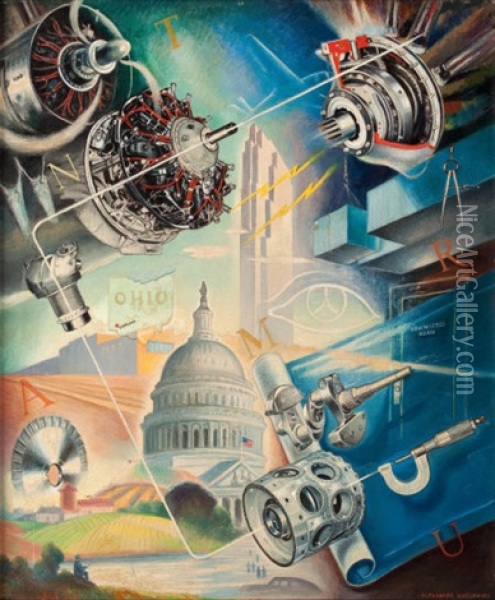 Radial Engine's Impact On National Defense Oil Painting - Alexander Warshawsky