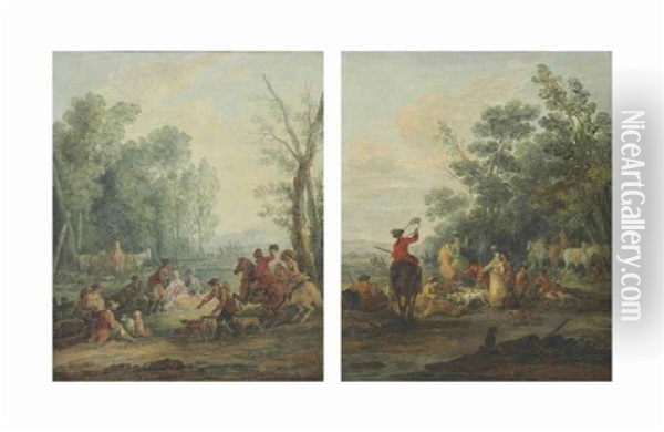 Before The Hunt; After The Hunt (pair) Oil Painting - Francesco Giuseppe Casanova