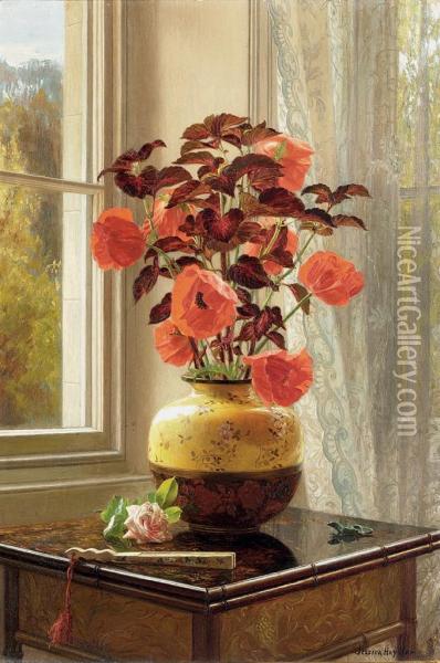 Oriental Poppy And Coleus In A Cloisonne Vase Oil Painting - Jessica Hayllar