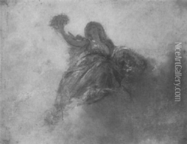 Olstudie Einer Auf Den Wolken Thronenden Gottin Oil Painting - Jules Luntenschutz
