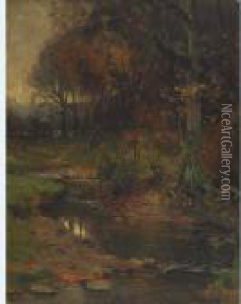 Autumnal View Of A Forest And Stream Oil Painting - William Mouncey