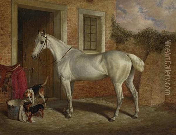 Mare, Snowdrift And Hounds, Galloper And Tommy Oil Painting - Robert Nightingale