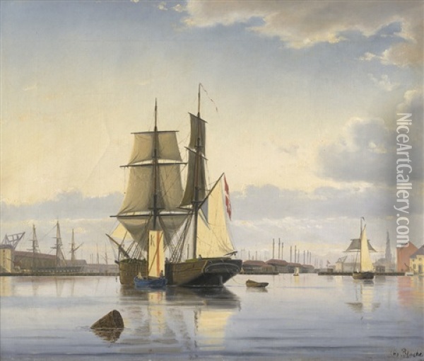 Segelschiffe Im Hafen Von Kopenhagen Oil Painting - Christian Blache