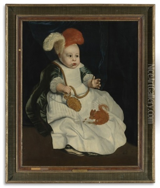 Portrait Of A Child With A Red Squirrel Oil Painting - Peter Van Lint
