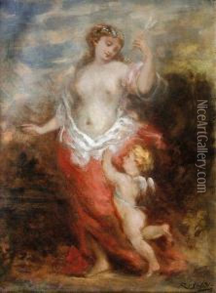 Venus Et Cupidon. Oil Painting - Marie Abrahams Rosalbin De Buncey