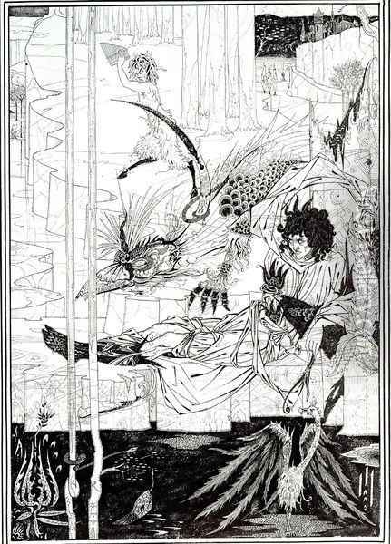 How King Arthur Saw the Questing Beast Oil Painting - Aubrey Vincent Beardsley