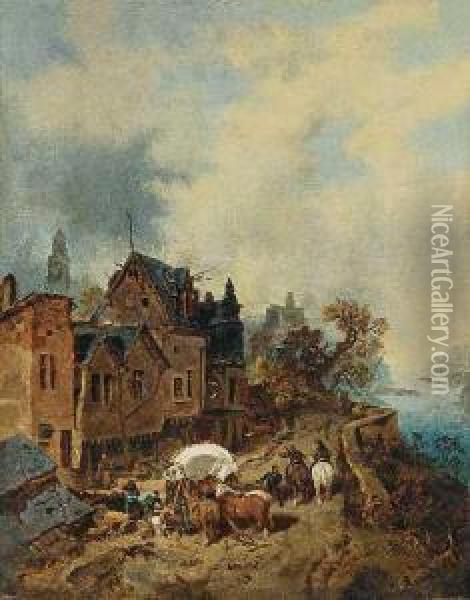 Stadt Am Fluss Mitbelebter Strase Oil Painting - Charles Hoguet