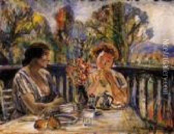 Tea At The Terrace Oil Painting - Josef Karoly Kernstok