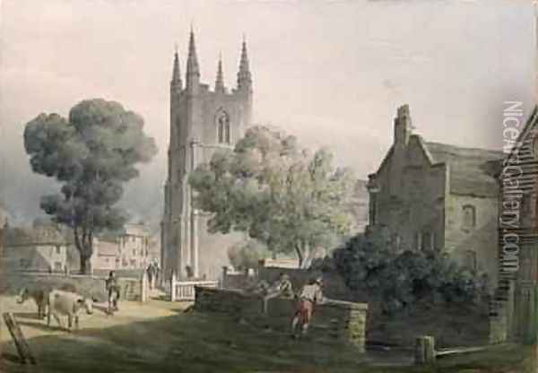 Croydon Parish Church 1813 Oil Painting - J. P. Neale
