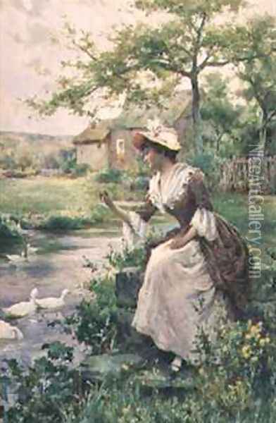 Feeding the Ducks Oil Painting - Arthur Augustus II Glendening