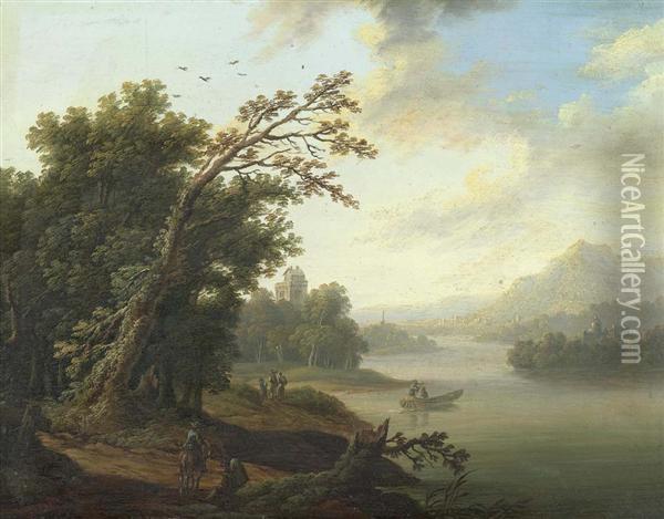 Flusslandschaft. Oil Painting - Alfred Dunz