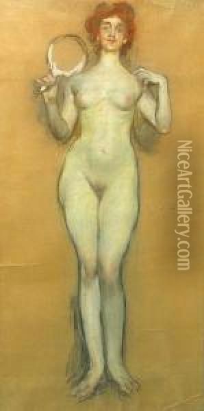 Standing Female Nude Oil Painting - Albert B. Wenzell