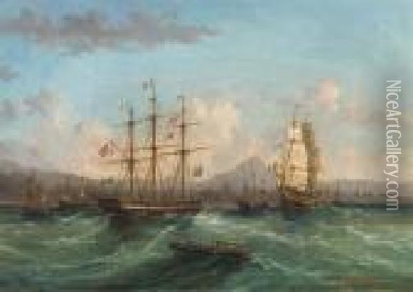 Shipping Passing In The Roadstead Oil Painting - John Wilson Carmichael