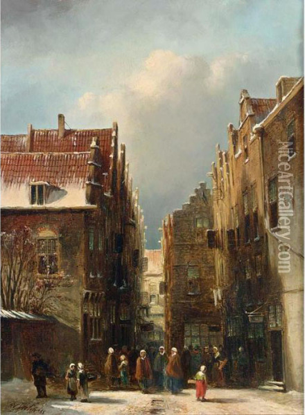 Wintry Dutch Town Oil Painting - Pieter Gerard Vertin