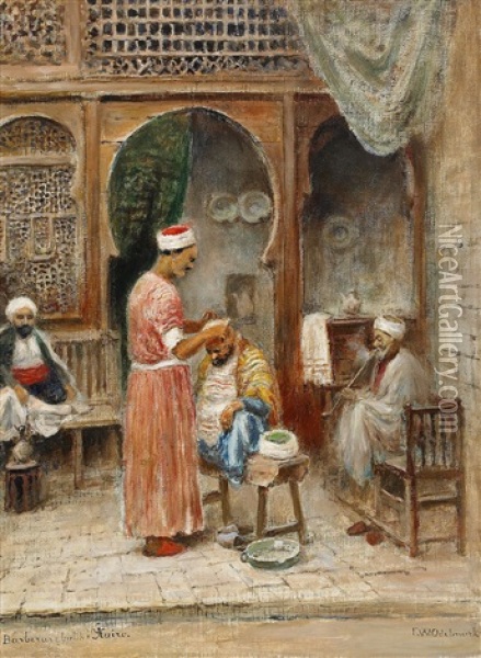 Barberarbutik I Kairo Oil Painting - Frans Wilhelm Odelmark