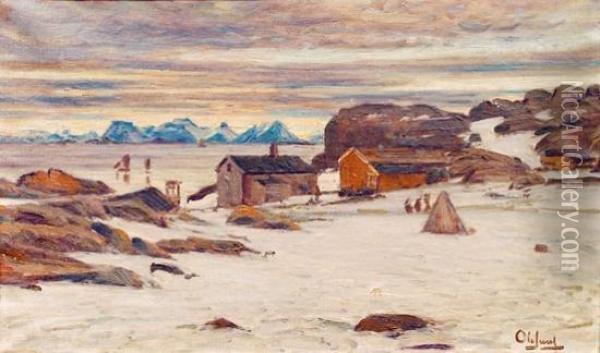 Fiskevaer I Lofoten Oil Painting - Ole Juul