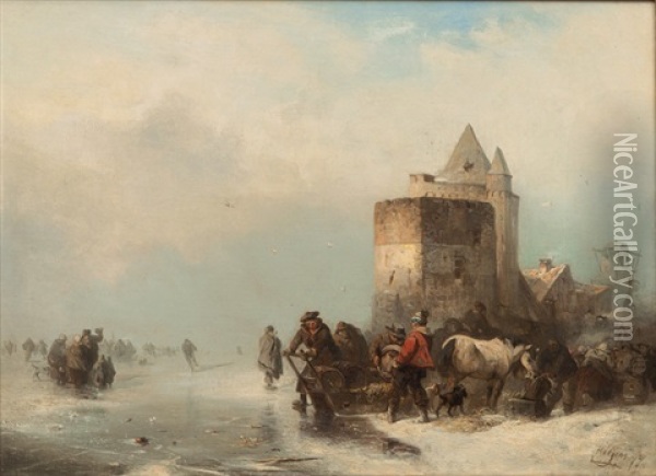 Market At A Frozen Lake Oil Painting - Carl Hilgers