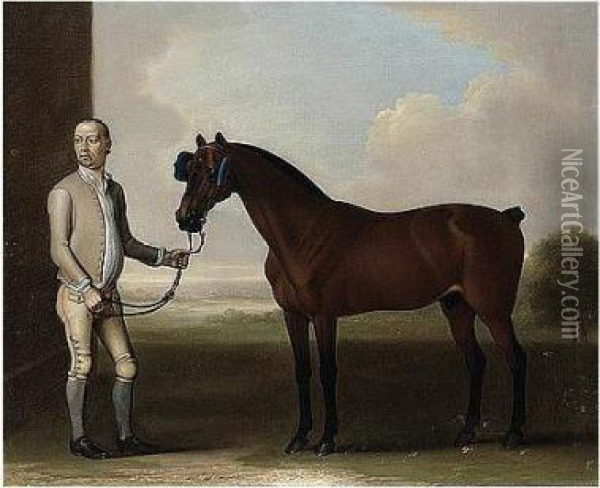 Regulus, A Bay Racehorse Held By A Groom Oil Painting - James Seymour