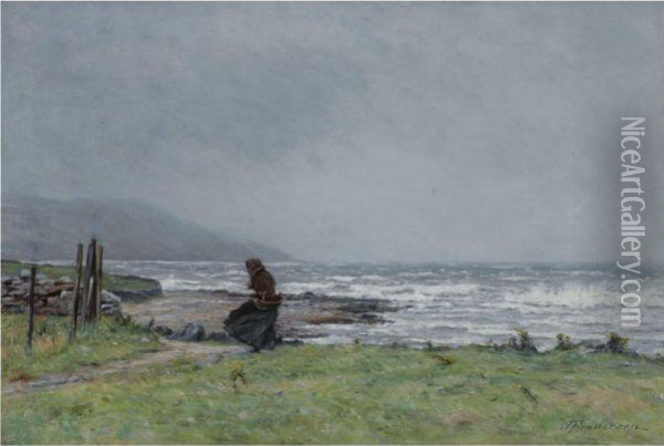 A Windswept Beach Oil Painting - Joseph Henderson
