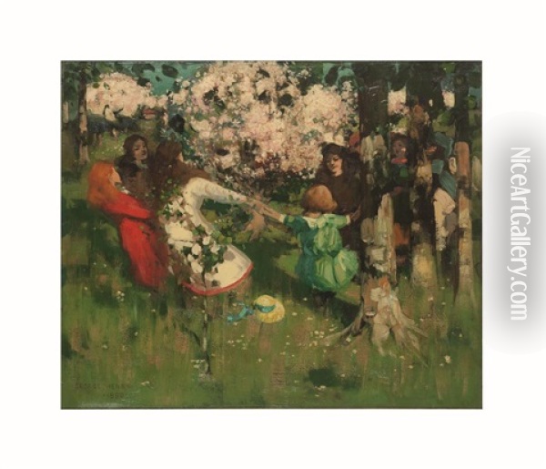 Round The Mulberry Bush Oil Painting - George Henry