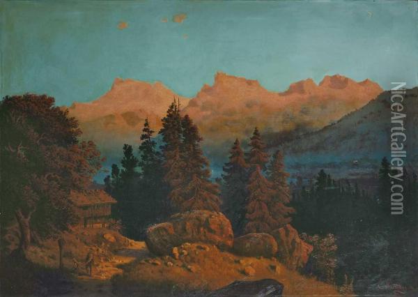 Alpenlandschaft Oil Painting - Bernhard Carl Mackeldey