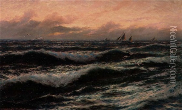 Evening. Sejskibe Pa Havet En Aftenstund Oil Painting - Thomas Rose Miles