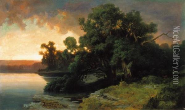 Landscape With Hunters Oil Painting - Karoly Telepy