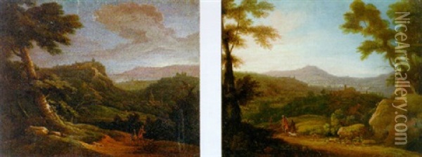 Italianate Landscape With Hunters At Sunrise Oil Painting - Jacques d' Arthois