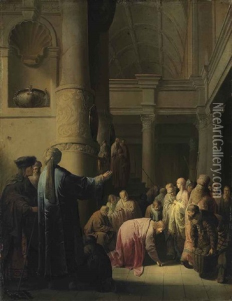 Christ And The Woman Taken In Adultery Oil Painting - Willem De Poorter