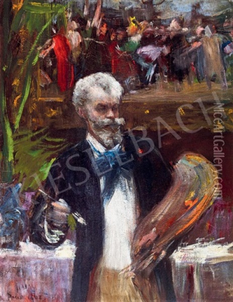 Mihaly Munkacsy In His Studio In Paris Oil Painting - Artur Lajos Halmi