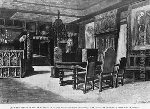Homes of Victor Hugo the lounge at Hauteville house in Guernsey the armchair of the ancestor Oil Painting - Fortune Louis Meaulle
