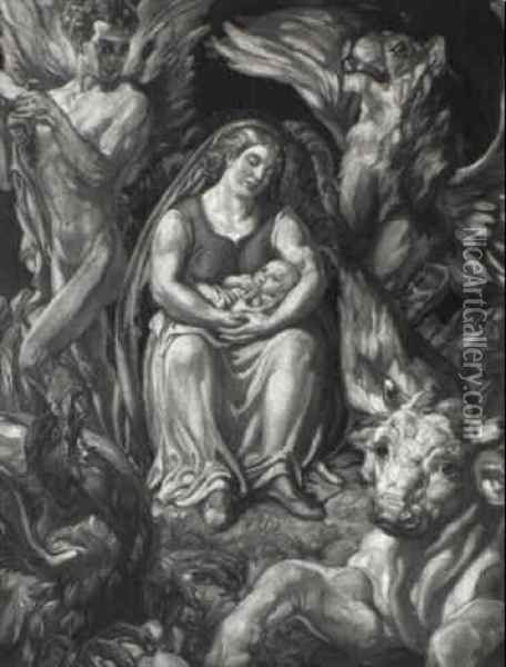 Maria Mit Kind Umgeben Von Den Vier Evangelisten-symbolen Oil Painting - Arthur Michaelis