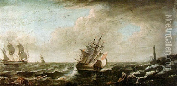 Shipping Scene On Stormy And Calm Seas Oil Painting - Orazio Grevenbroeck