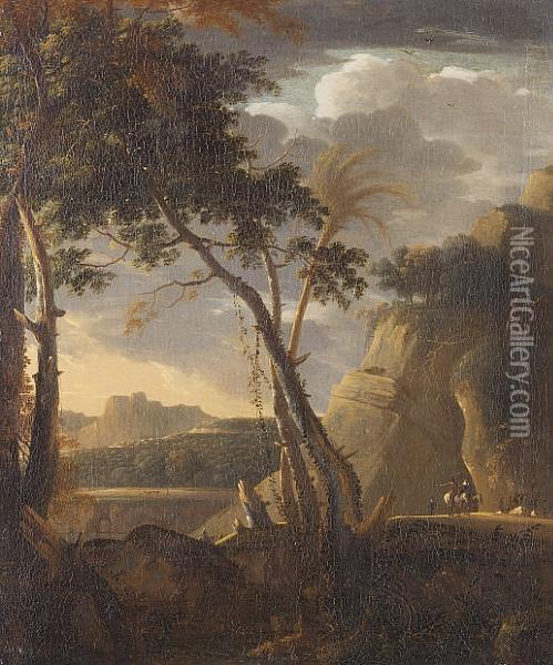 An Italianate Landscape With Travellers On A Country Path Oil Painting - Barend Appelman
