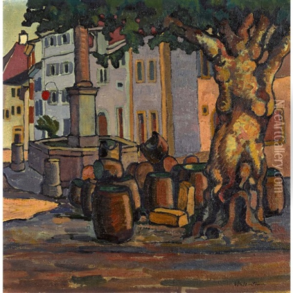 Brunnen In Fribourg Oil Painting - Louis Joseph Vonlanthen