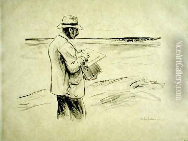 Self portrait in the open drawing Oil Painting - Max Liebermann