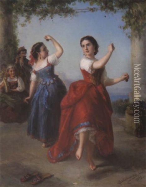 Zwei Tanzende Fischerfrauen Oil Painting - Karl August Bielchowski