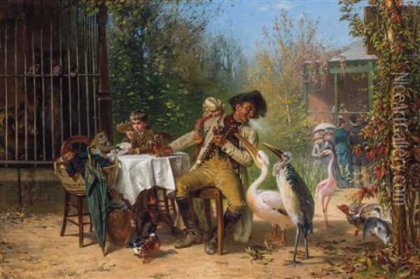 At The Zoo Oil Painting - Frederik Hendrik Kaemmerer