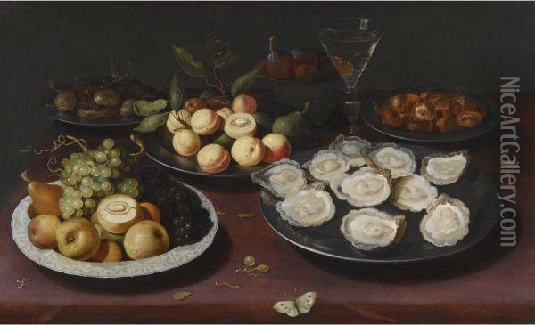 Still Life Of Fruit And A Plate Of Oysters Oil Painting - Osias, the Elder Beert