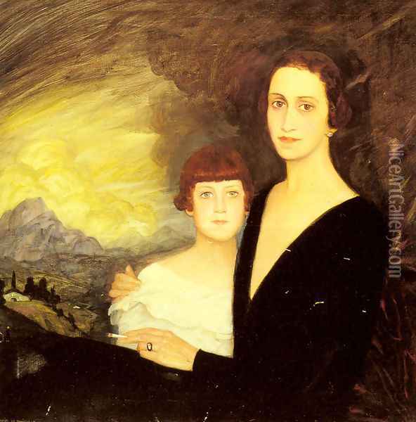 Mother and Daughter Oil Painting - Ramon De Zubiaurre