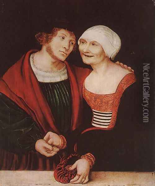 Amorous Old Woman and Young Man 1520-22 Oil Painting - Lucas The Elder Cranach